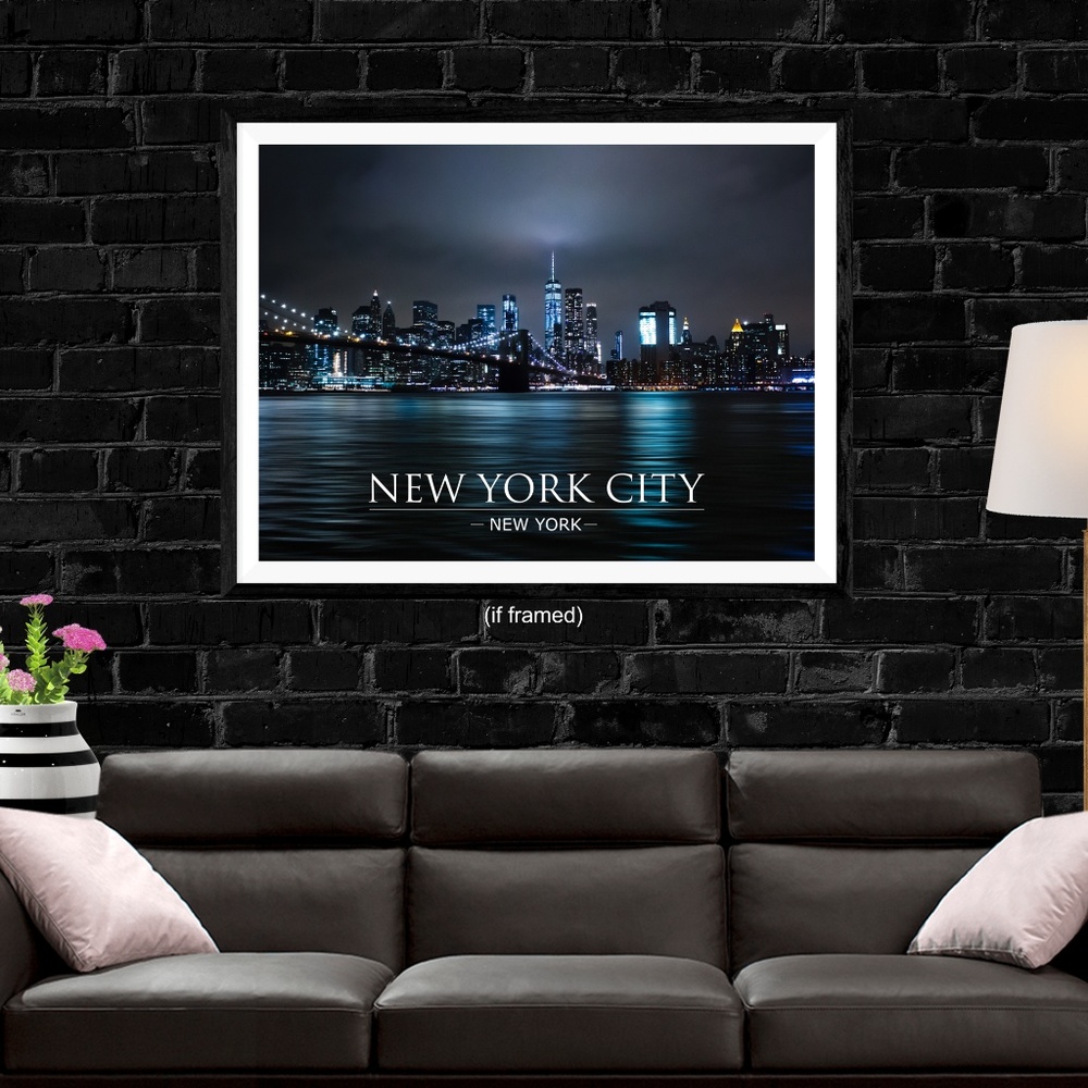 New York City Poster Night Wall Art Print (24x18)